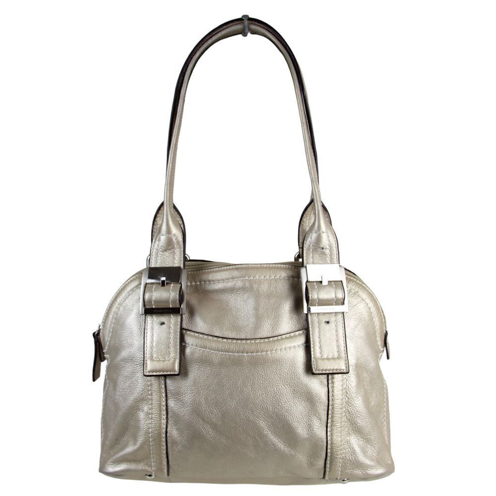 ROOMY TIGNANELLO SILVER GENUINE LEATHER SHOULDER BAG TOTE HANDBAG HOBO PURSE